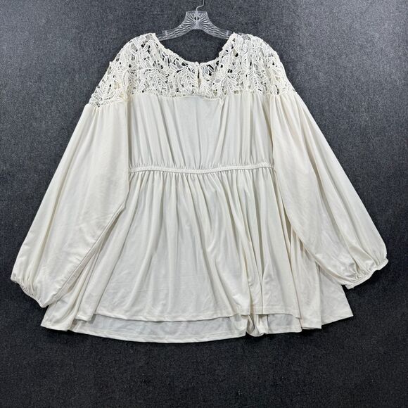 Torrid Studio Crepe Blouse Women's 4 Ivory Lace Babydoll Crew Neck Yoke - Picture 7 of 8